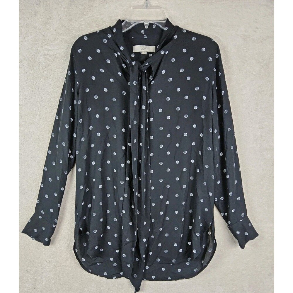 LOFT Women's Long Sleeve Tie Neck Circle Pattern Blouse Top Size S